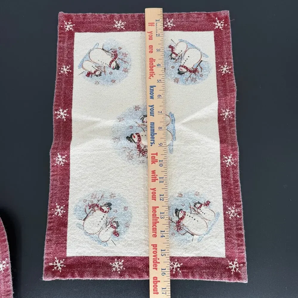 VTG Tapestry Christmas Placemats Set 8 Snowman Family Table Linen Set Homespun
